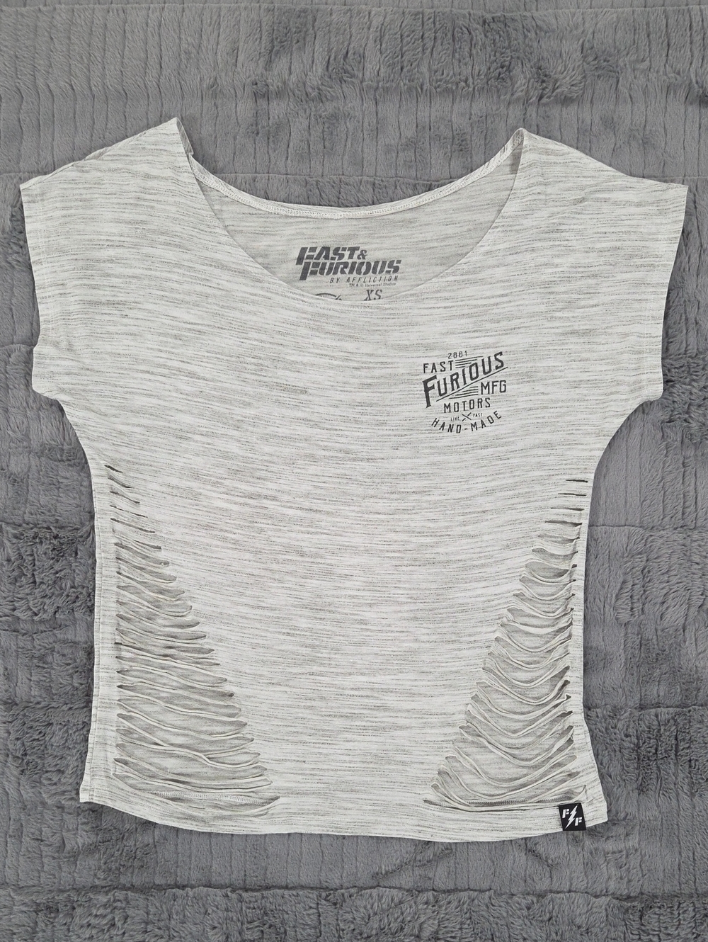 Women's Fast & Furious By Affliction Light Gray Distressed Top